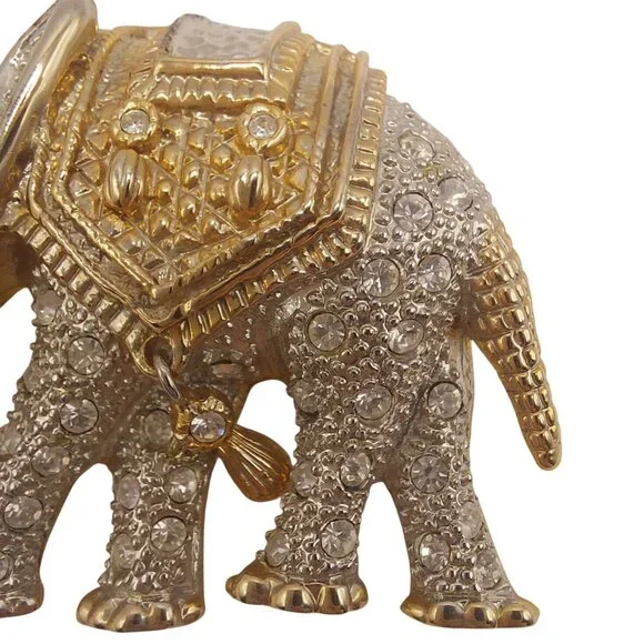 Estate Elephant Rhinestone Brooch Pin Vintage-Inspired W Green Eye~Hanging Charm - Picture 8 of 8